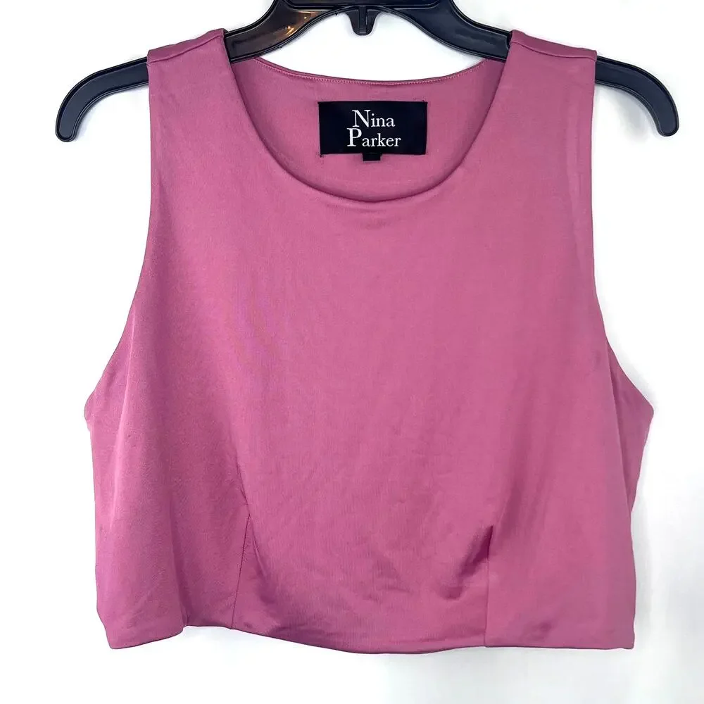 New Nina Parker Size 2X Crew Neck Pink Cropped Tank Top
